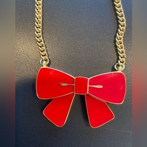 Vintage Estee Lauder perfume compact necklace 2014 red enamel bow
